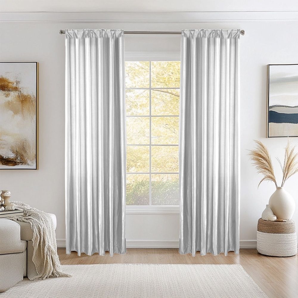 Satin Curtains for Living Room & Bedroom | Extra Large Window Panels 100x250cm | Polyester Sheer Drapes in White, Coffee, Sky Blue, Pink, Green | Decorative Window Screens for Home Decor