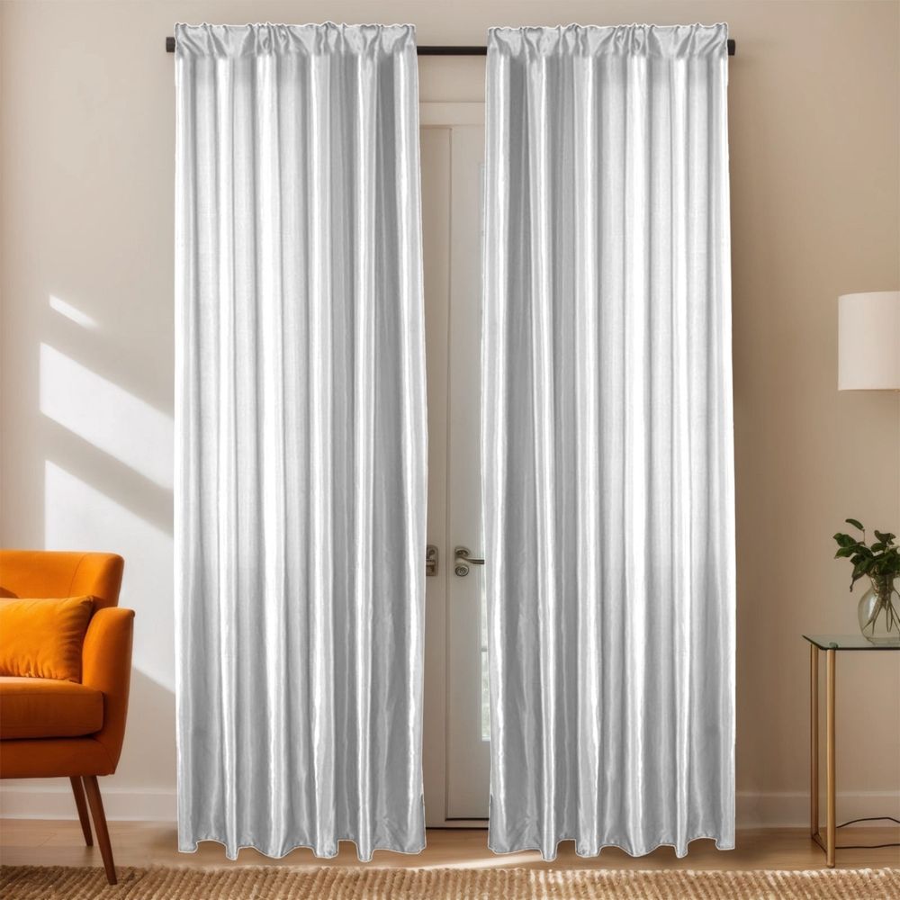 Satin Curtains for Living Room & Bedroom | Extra Large Window Panels 100x250cm | Polyester Sheer Drapes in White, Coffee, Sky Blue, Pink, Green | Decorative Window Screens for Home Decor