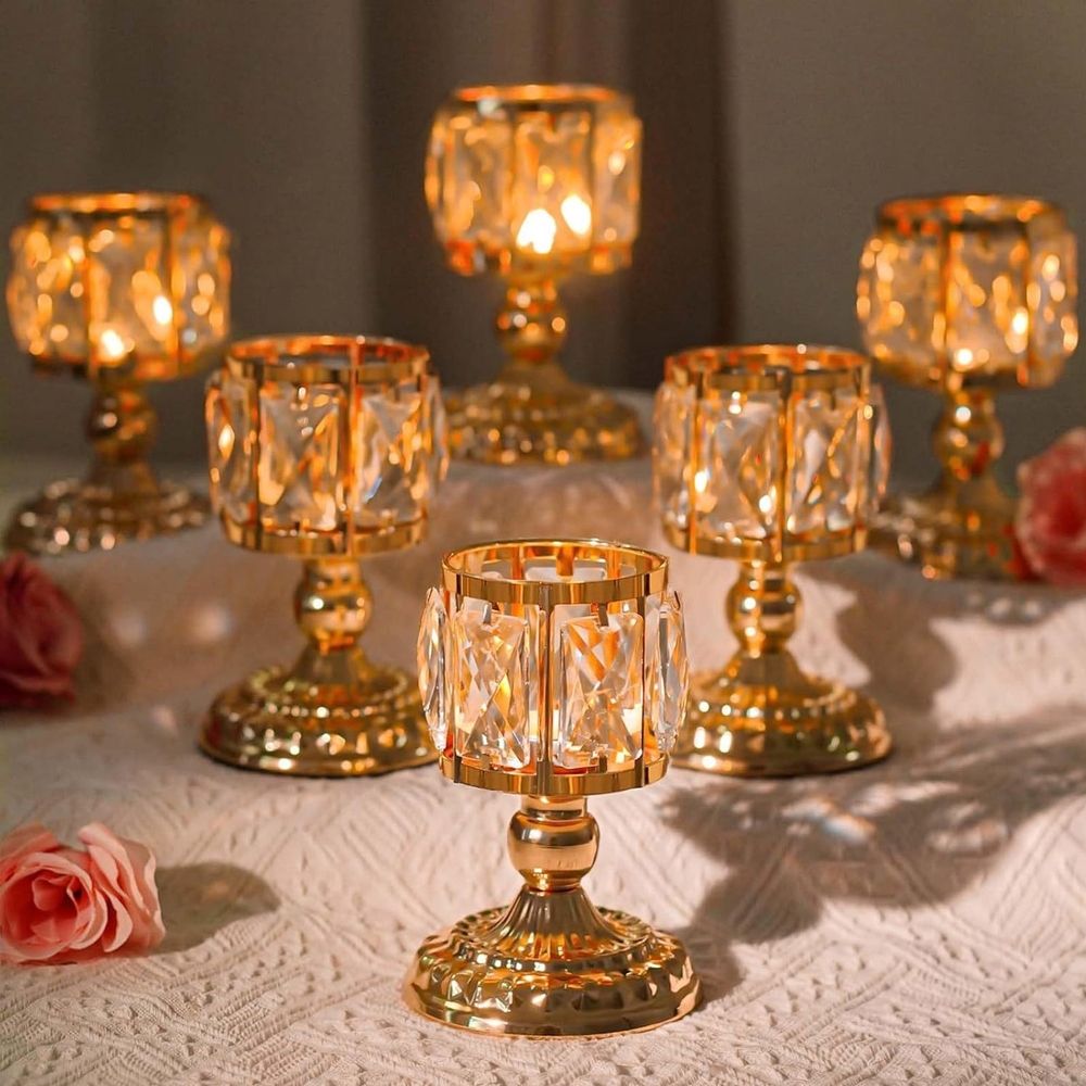 Tabletop Tealight Crystal Candle Holders, Crystal Bowl Tealight Candelabra, Wedding centerpieces for Tables Crystal Candlestick, Centerpiece Table Decorations, Valentine's Day Decoratio