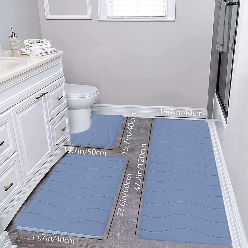 Memory Foam Bath Mat Set, Bathroom Rugs For 3 Pieces, Super Soft Absorbent Quick Dry Bathroom Rug, Machine Washable Non Slip Floor Carpet For Tub Shower