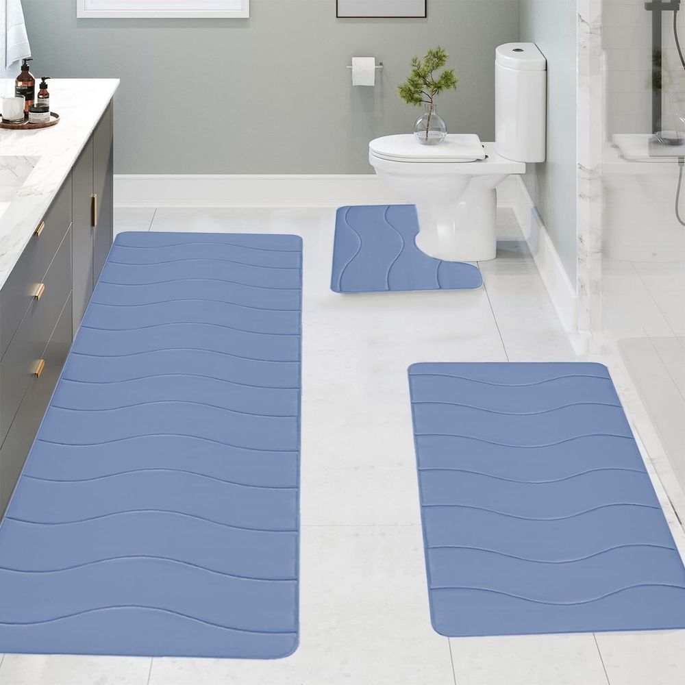 Memory Foam Bath Mat Set, Bathroom Rugs For 3 Pieces, Super Soft Absorbent Quick Dry Bathroom Rug, Machine Washable Non Slip Floor Carpet For Tub Shower