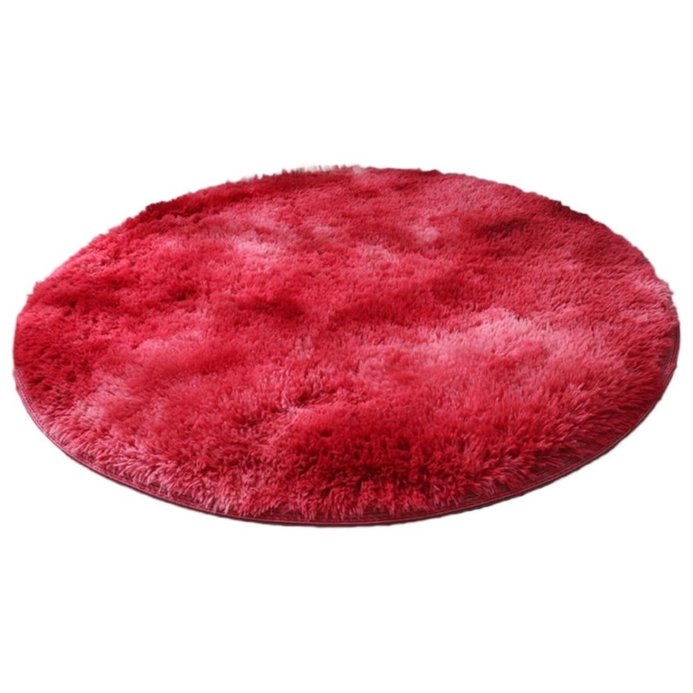 Red Round Shag Rug for Living Room & Bedroom | 43.3 Inch Non-Shedding High Pile Area Rug with Non-Slip Rubber Backing | 1.5 Inch Thick Fluffy Throw Rug, 1 Piece