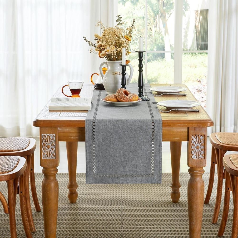 Style Farmhouse Table Runner, 13 x 72 Inch, Rustic Geometric Hollow Table Runners 72 Inches Long for Dresser Table