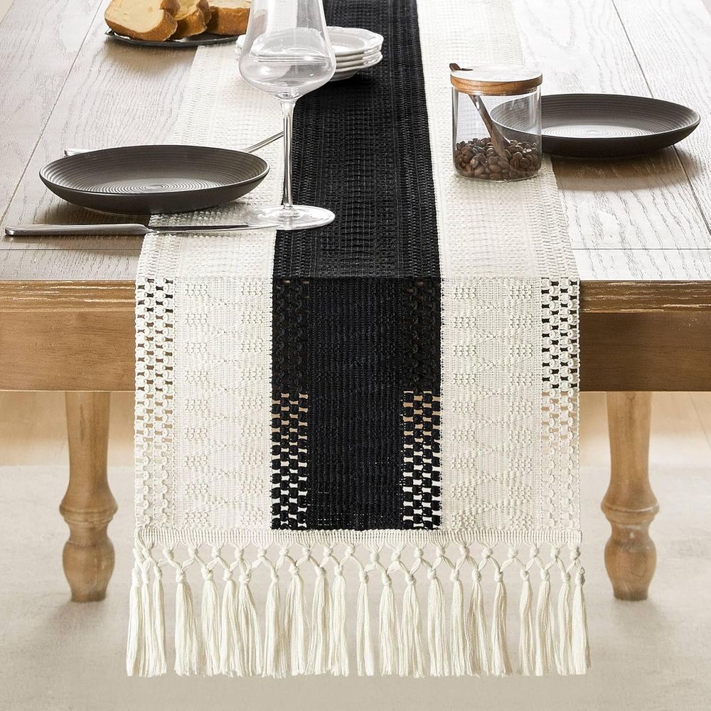 72 Inches Long Boho Table Runner for Home Decor Farmhouse Style Table Runner with Tassels for Party Bohemian Rustic Bridal Shower Dining Decor (12x72 Inches)