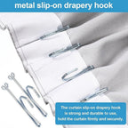 Stainless Steel Slip-On Drapery Hooks, 80 Pcs, Metal Curtain Pleat Hooks, Silver Finish