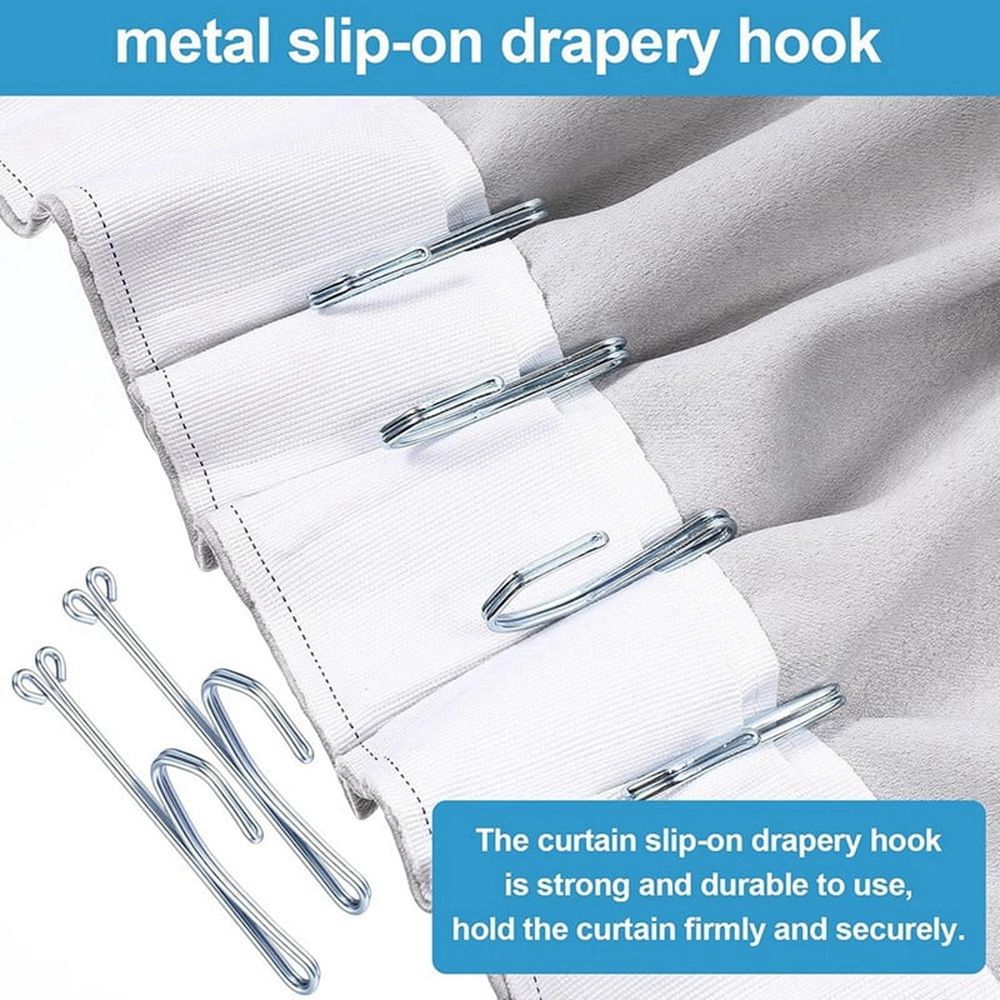 Stainless Steel Slip-On Drapery Hooks, 80 Pcs, Metal Curtain Pleat Hooks, Silver Finish