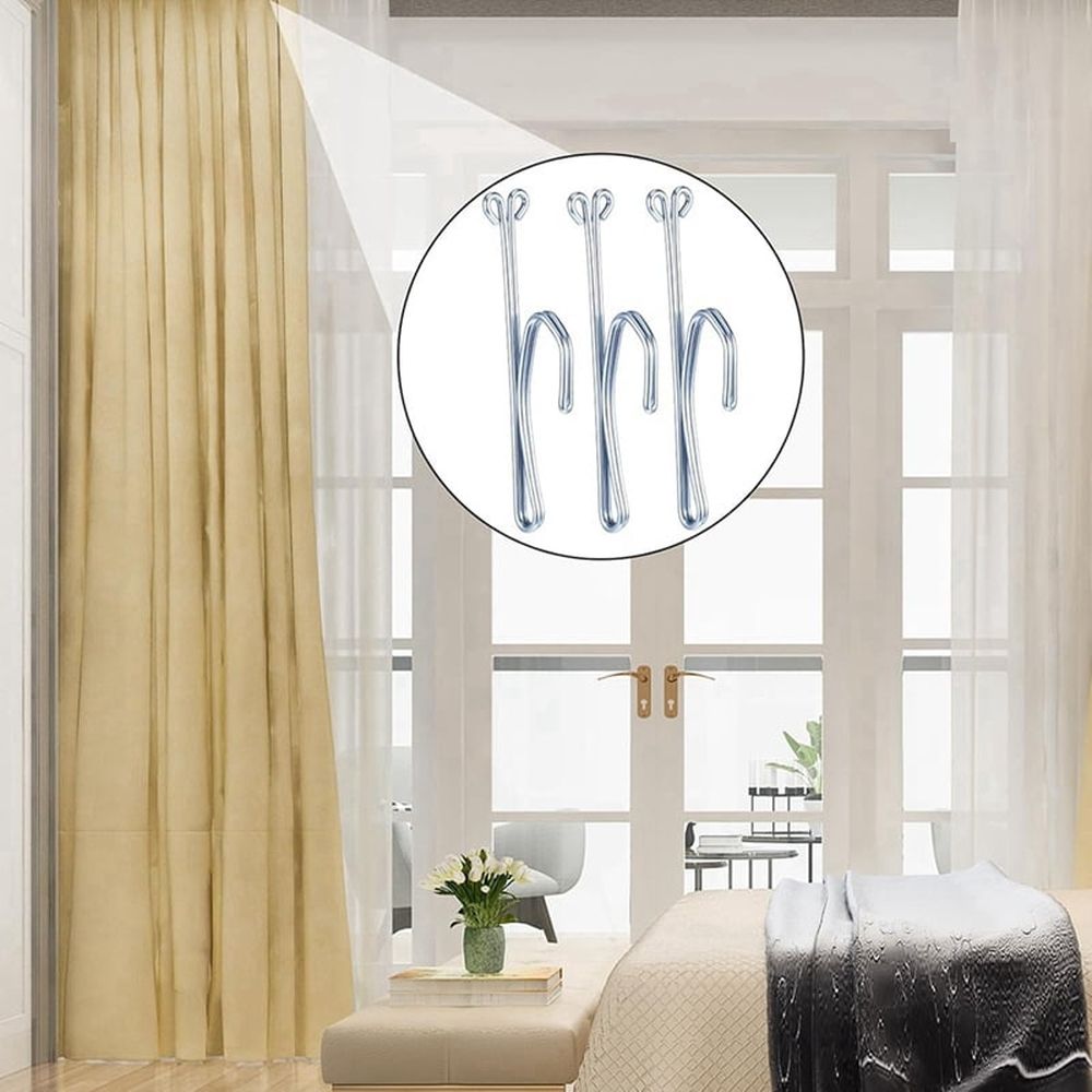 Stainless Steel Slip-On Drapery Hooks, 80 Pcs, Metal Curtain Pleat Hooks, Silver Finish