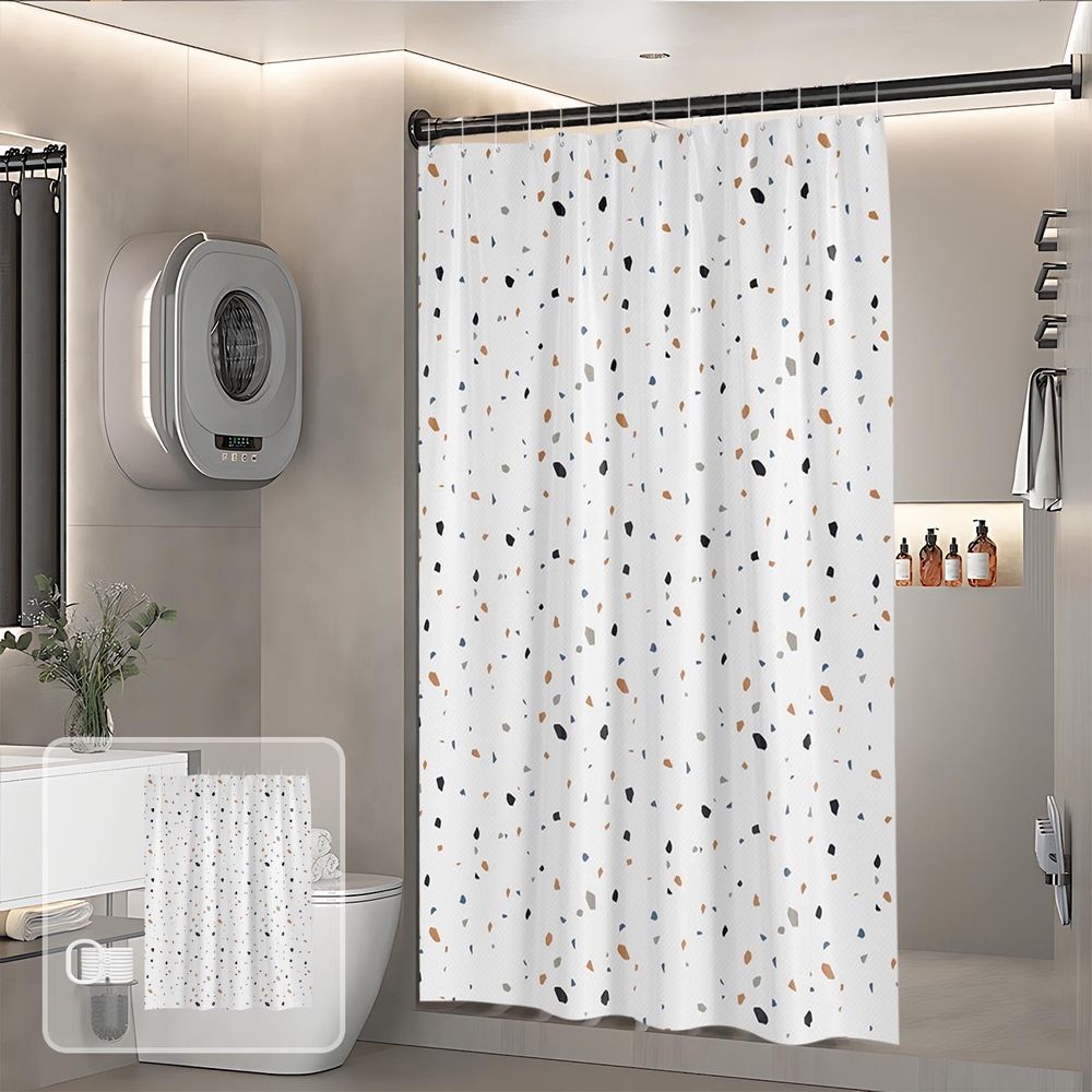 Waterproof Bathroom Shower Curtain with Sheer Window, 180x200cm Floral Pattern No Hook Installation, Mold Resistant Fabric for Toilet and Shower Partition, Modern Home Decor