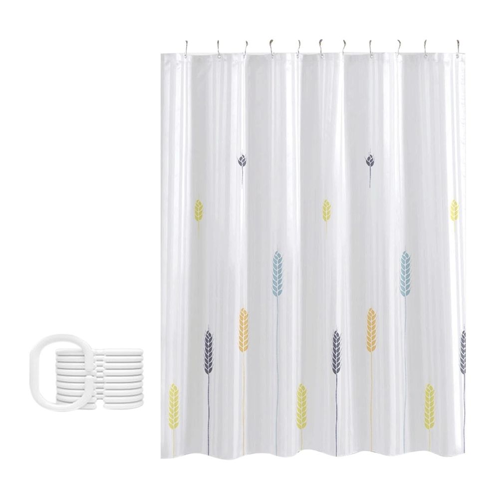 Waterproof Bathroom Shower Curtain with Floral Print, 180x200cm No Hook Installation with Split Rings, Mold Proof Fabric for Toilet Shower Partition, Modern Decorative Door Curtain
