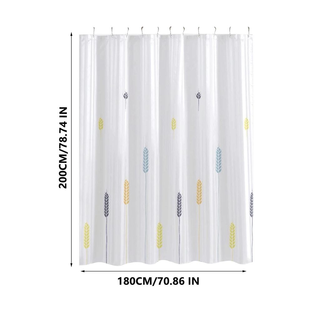 Waterproof Bathroom Shower Curtain with Floral Print, 180x200cm No Hook Installation with Split Rings, Mold Proof Fabric for Toilet Shower Partition, Modern Decorative Door Curtain