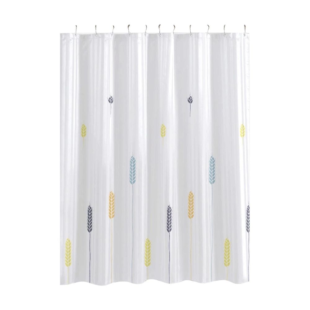 Waterproof Bathroom Shower Curtain with Floral Print, 180x200cm No Hook Installation with Split Rings, Mold Proof Fabric for Toilet Shower Partition, Modern Decorative Door Curtain