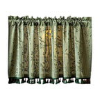 Polyester Tassel Floral Curtain with Rod Pocket, Semi Sheer Floral Print Window Curtain for Kitchen Living Room Bathroom, 39.37x23.62 Inch, Green