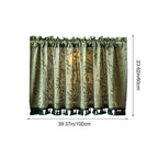 Polyester Tassel Floral Curtain with Rod Pocket, Semi Sheer Floral Print Window Curtain for Kitchen Living Room Bathroom, 39.37x23.62 Inch, Green