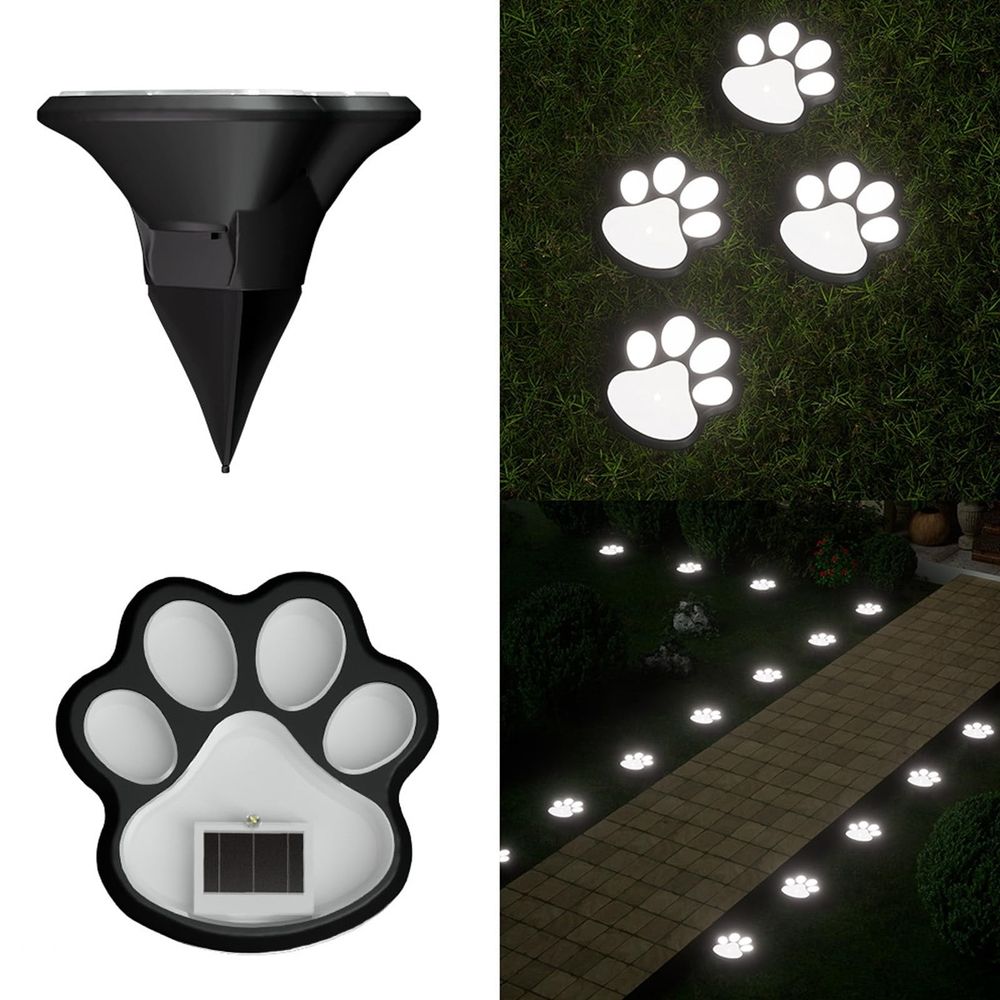 Paw Print Solar Lights for Outside, Wireless of Cat Dog Animal Solar Lights Outdoor Garden Decor 2-Pack Outdoor Solar Light Set (White)