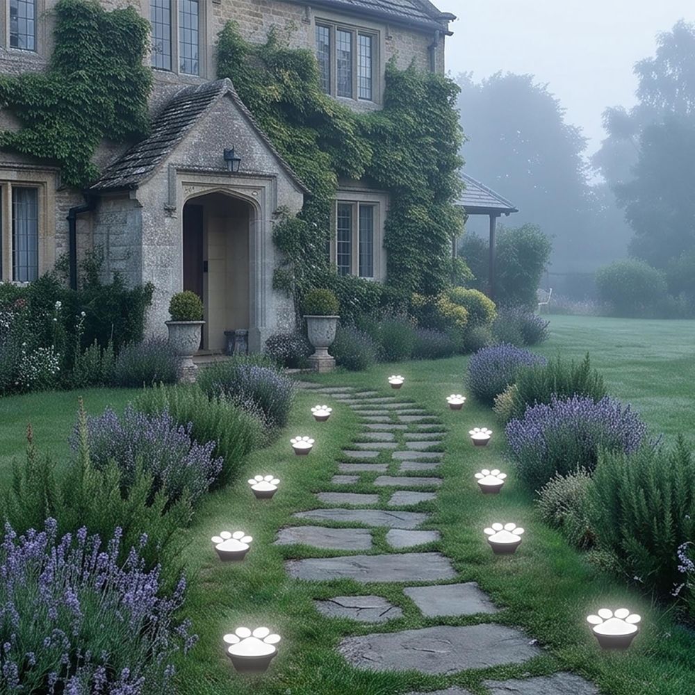 Paw Print Solar Lights for Outside, Wireless of Cat Dog Animal Solar Lights Outdoor Garden Decor 2-Pack Outdoor Solar Light Set (White)