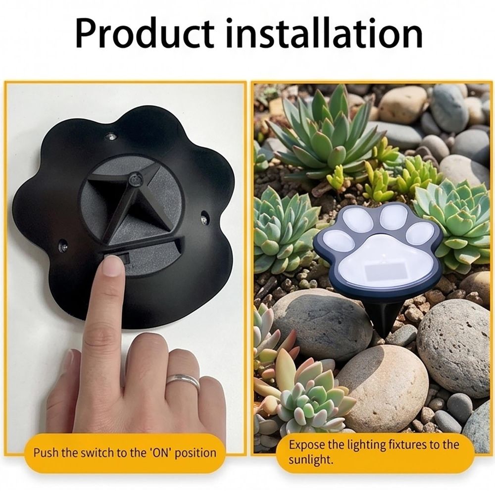 Paw Print Solar Lights for Outside, Wireless of Cat Dog Animal Solar Lights Outdoor Garden Decor 2-Pack Outdoor Solar Light Set (White)