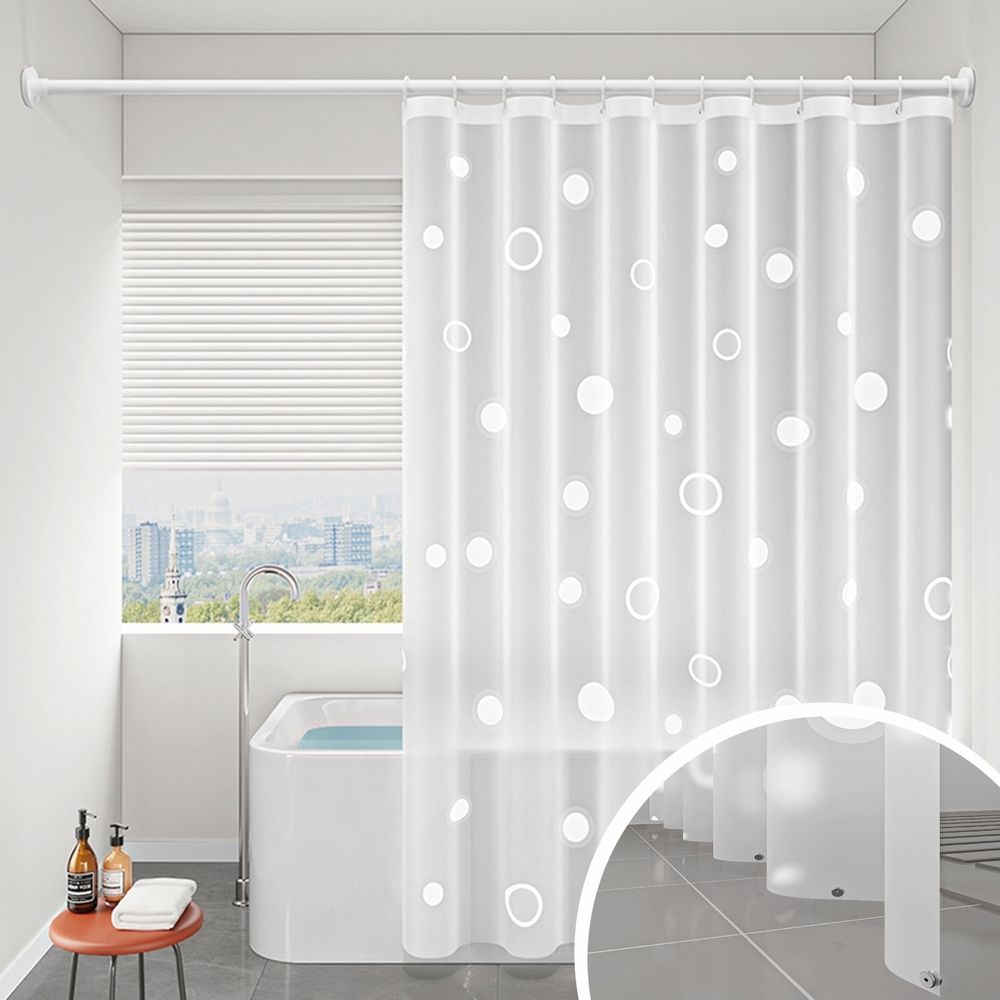 EVA Shower Curtain Liner with Weighted Hem | Waterproof No-Drill Design | Includes Hooks | Multiple Sizes 80x180cm to 200x120cm | White Bathroom Shower Curtain