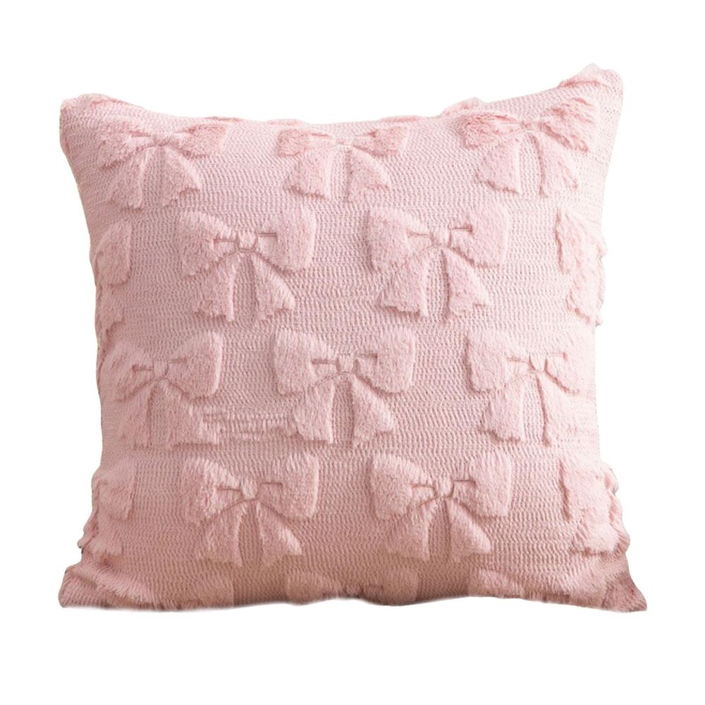 2PCS Pink Bow Throw Pillow Covers - 18 Inch Decorative Pillow Covers, Soft Plush Fluffy Bowknot Couch Pillows for Bedroom Living Room Sofa Decor