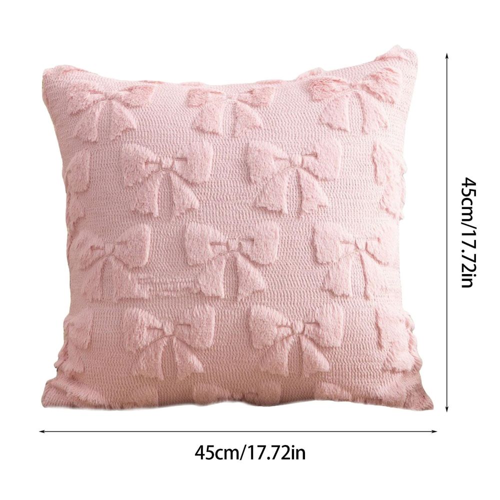 2PCS Pink Bow Throw Pillow Covers - 18 Inch Decorative Pillow Covers, Soft Plush Fluffy Bowknot Couch Pillows for Bedroom Living Room Sofa Decor