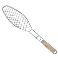 Wooden Handle Fish Grill Clamp, 22.2x5.9in Stainless Steel BBQ Net Basket, Reversible Outdoor Cooking Tool, Silver