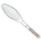 Wooden Handle Fish Grill Clamp, 22.2x5.9in Stainless Steel BBQ Net Basket, Reversible Outdoor Cooking Tool, Silver