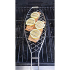Wooden Handle Fish Grill Clamp, 22.2x5.9in Stainless Steel BBQ Net Basket, Reversible Outdoor Cooking Tool, Silver
