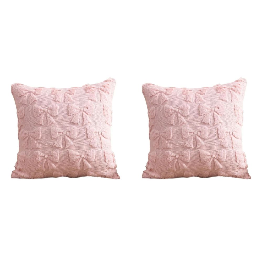 2PCS Pink Bow Throw Pillow Covers - 18 Inch Decorative Pillow Covers, Soft Plush Fluffy Bowknot Couch Pillows for Bedroom Living Room Sofa Decor