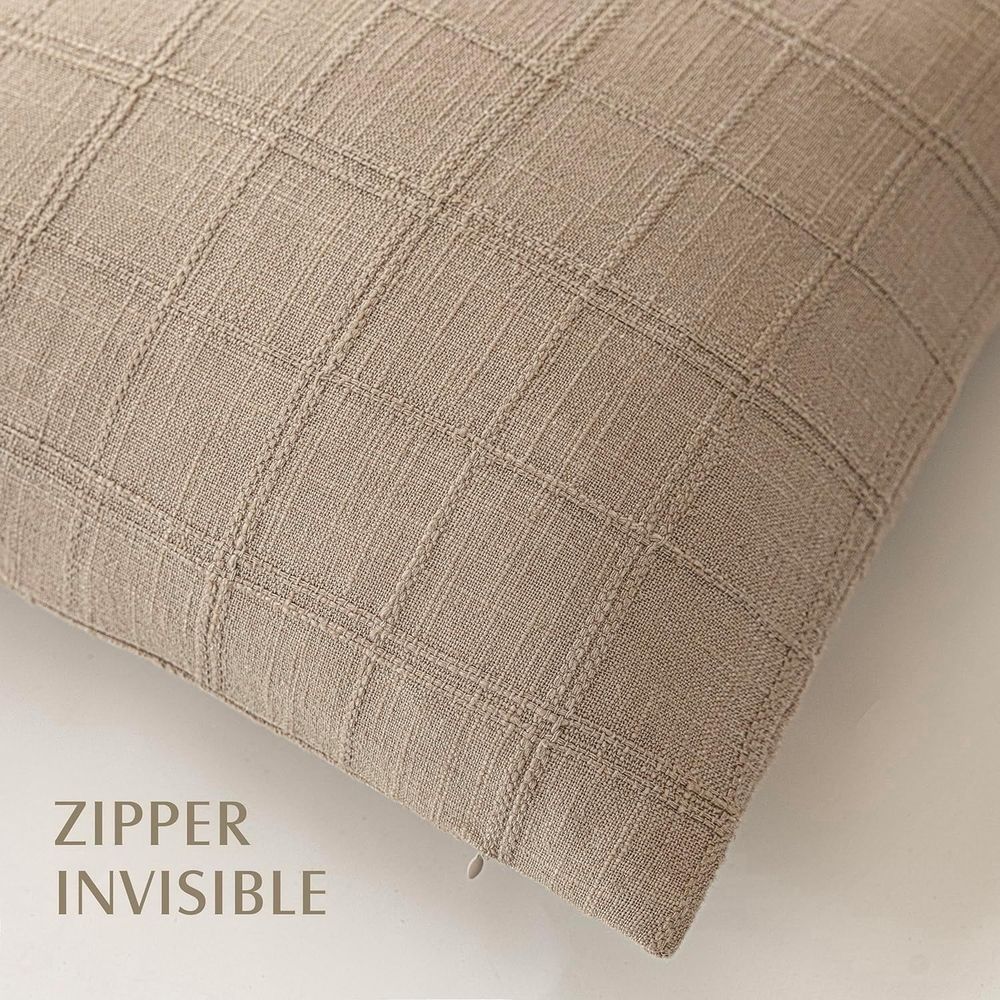 A set of 2-piece decorative linen grid pillow set, neutral farmhouse retro cushion set, modern bohemian style home decoration sofa chair sofa bedroom living room, 18 x 18 inches