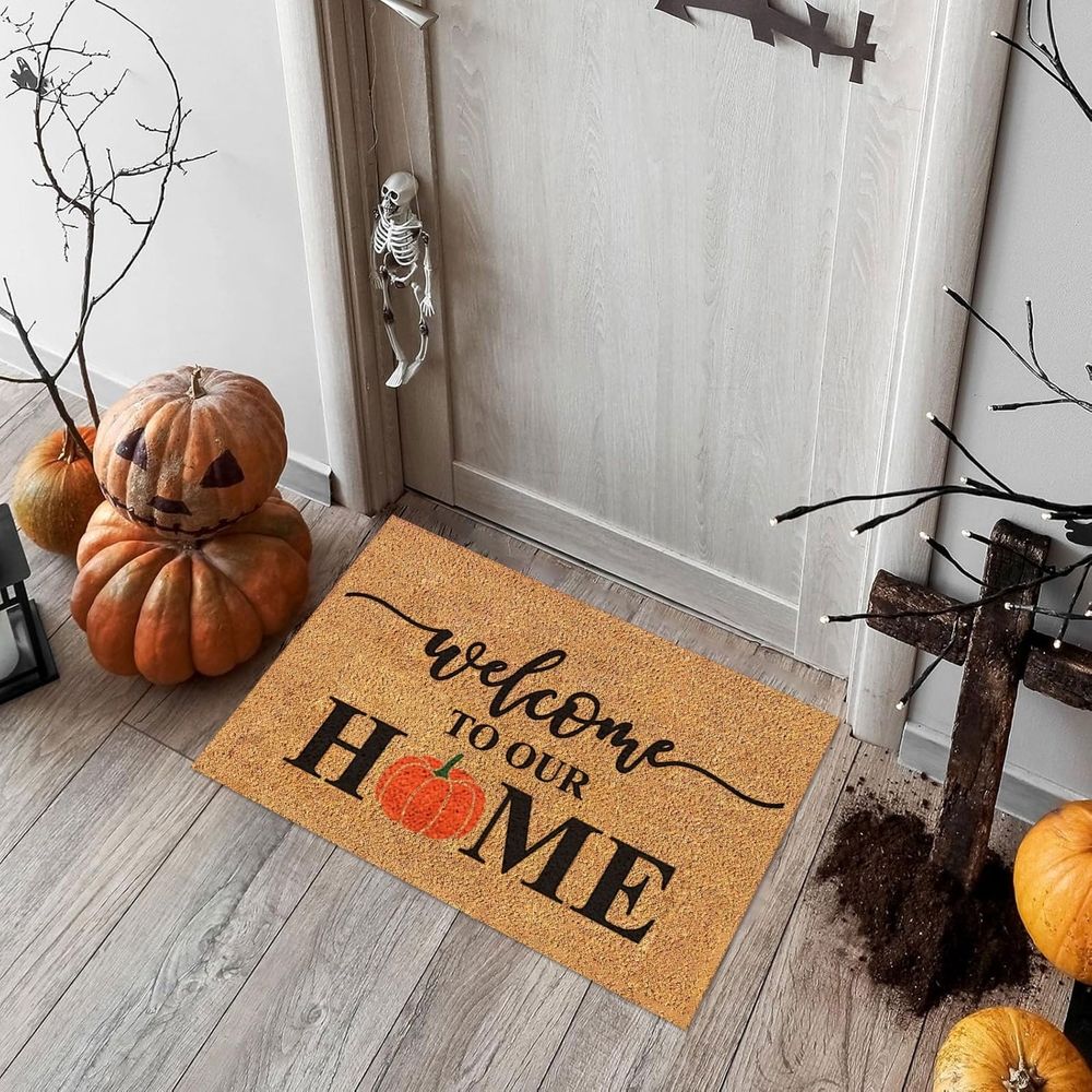 Doormat Welcome Pumpkins Door Mat Non-Slip Farmhouse Floor Mats Autumn Decorative Entrance Door Rugs for Halloween Thanksgiving Indoor Outdoor Bathroom Porch Decor, 15.7 x 23.6 Inch