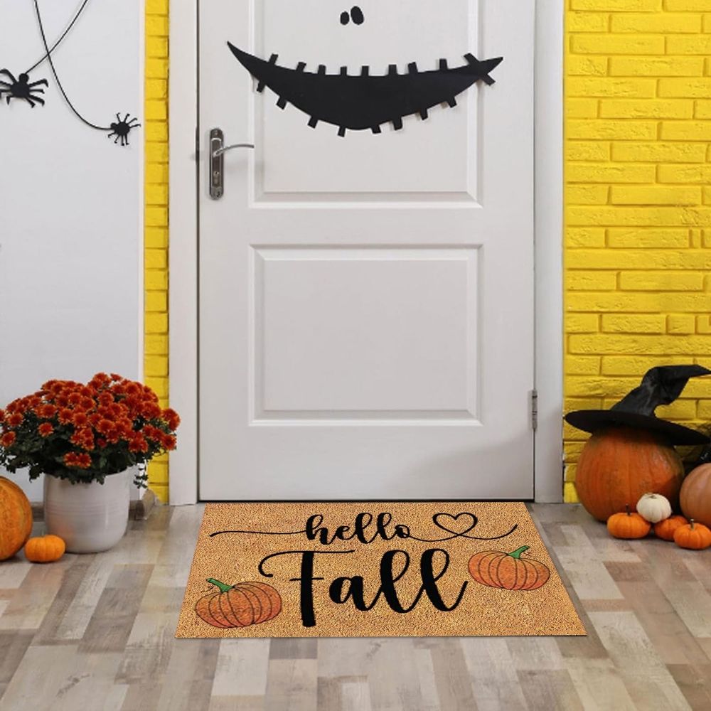 Doormat Welcome Pumpkins Door Mat Non-Slip Farmhouse Floor Mats Autumn Decorative Entrance Door Rugs for Halloween Thanksgiving Indoor Outdoor Bathroom Porch Decor, 15.7 x 23.6 Inch