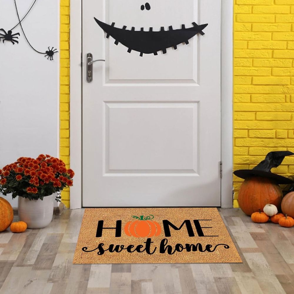 Doormat Welcome Pumpkins Door Mat Non-Slip Farmhouse Floor Mats Autumn Decorative Entrance Door Rugs for Halloween Thanksgiving Indoor Outdoor Bathroom Porch Decor, 15.7 x 23.6 Inch