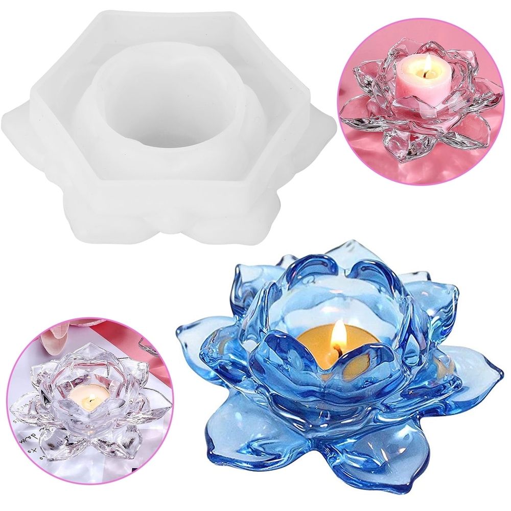 Lotus Tealight Candles Holders Resin Mold, Flower Candlestick Epoxy Silicone Resin Molds for DIY Jewelry Storage Box, Trinket Container, Home Table Decoration