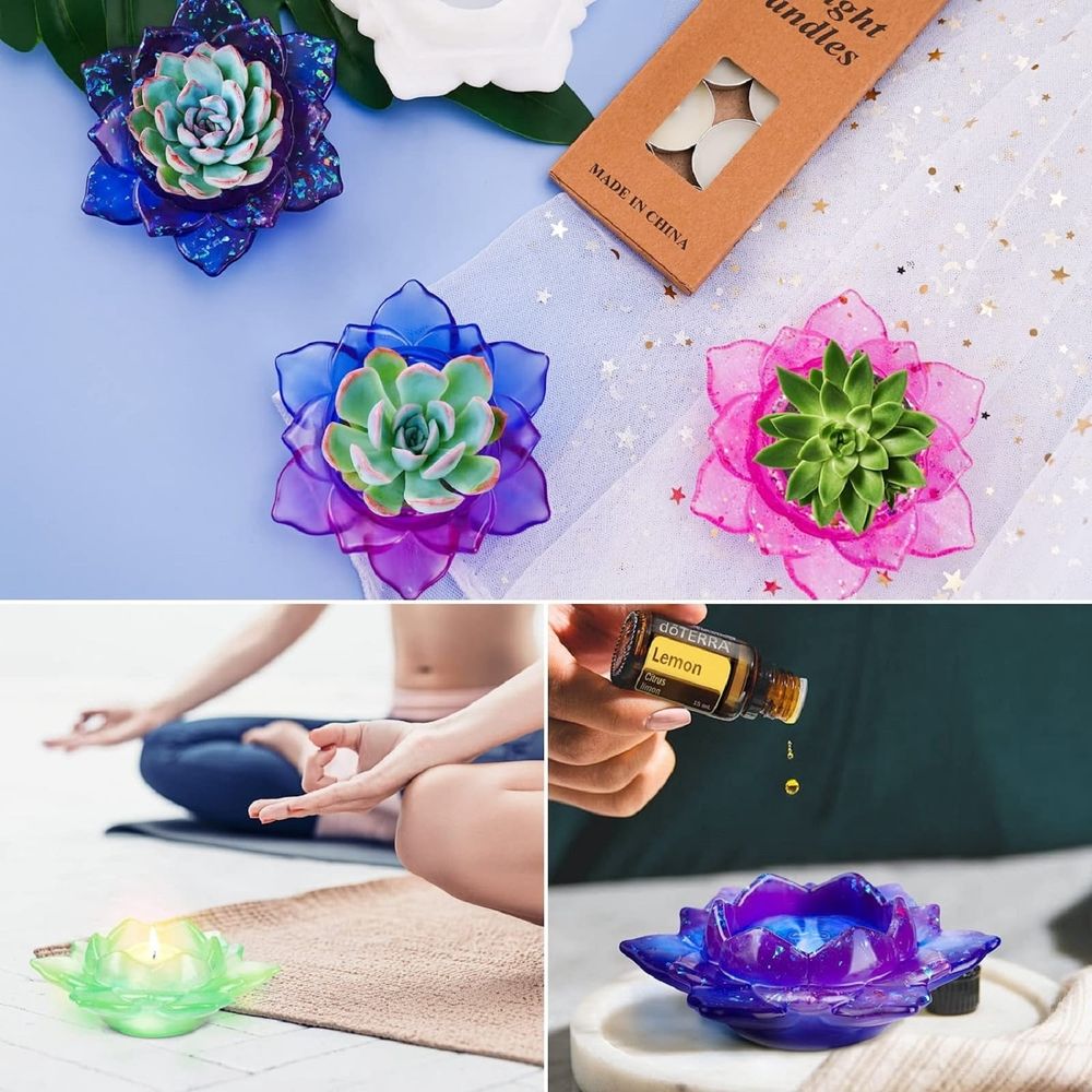 Lotus Tealight Candles Holders Resin Mold, Flower Candlestick Epoxy Silicone Resin Molds for DIY Jewelry Storage Box, Trinket Container, Home Table Decoration