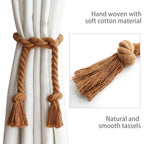 4PCS Rope Curtain Tiebacks, Natural Cotton Woven Curtain Holdback, Curtain Decorative Holdbacks for Village Rural Boho Style Drapery Tieback