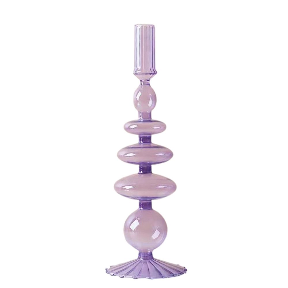 Glass Vase Candle Holder Decor Glass Vase for Centerpiece Modern Elegant Flower Vase Candle Holder for Wedding Home Decor Housewarming Gift Striped Base Purple