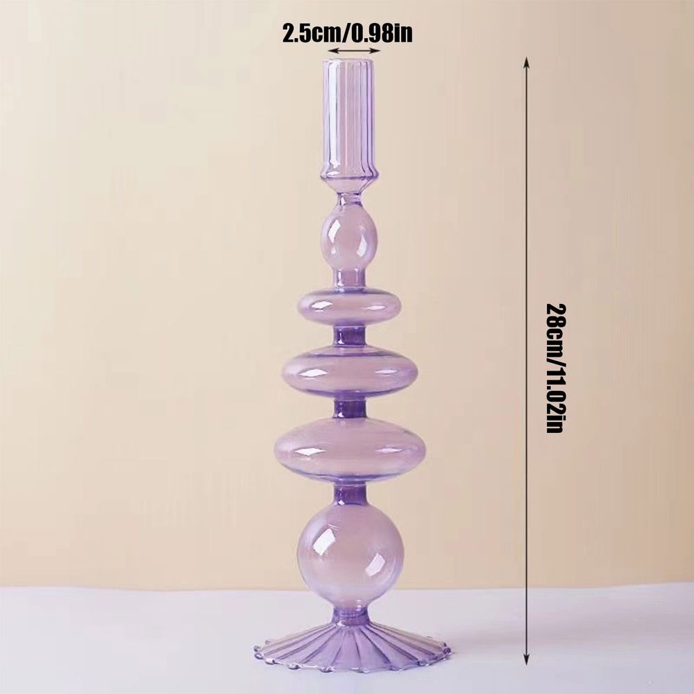 Glass Vase Candle Holder Decor Glass Vase for Centerpiece Modern Elegant Flower Vase Candle Holder for Wedding Home Decor Housewarming Gift Striped Base Purple