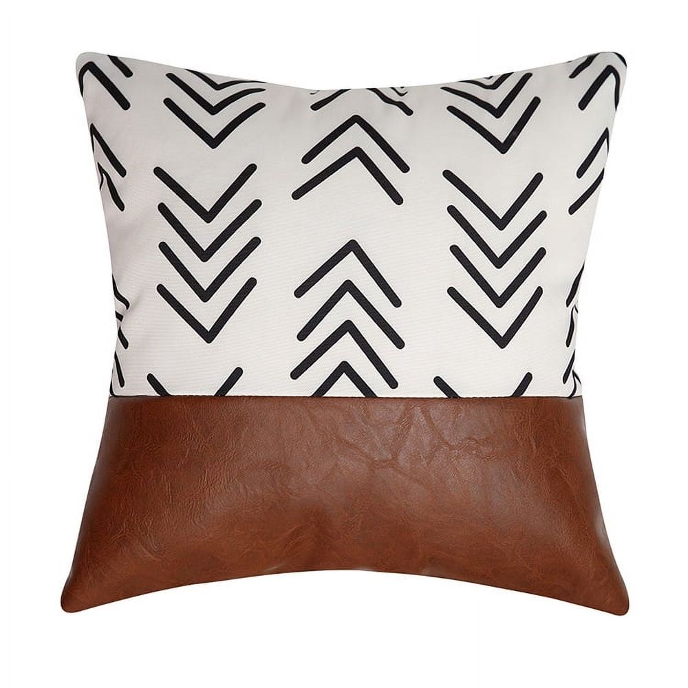 Throw Pillow Covers, Modern Farmhouse Decorative Pillow Covers for Couch Sofa Bed,Faux Leather Pillow Covers, 18 x 18inch