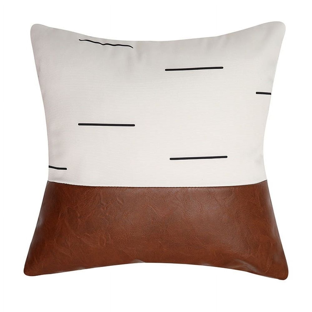 Throw Pillow Covers, Modern Farmhouse Decorative Pillow Covers for Couch Sofa Bed,Faux Leather Pillow Covers, 18 x 18inch