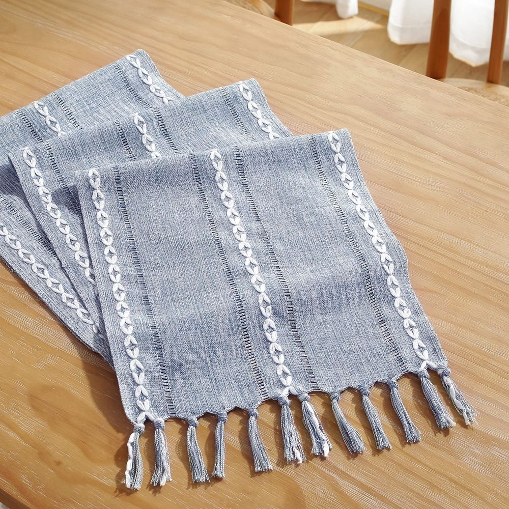 Farmhouse Table Runner Style Linen 72 Inch Long, Handmade Rustic Table Runner with Tassels for Holiday Party Dining Room Kitchen,13“ x 72” Long Dresser Scarf