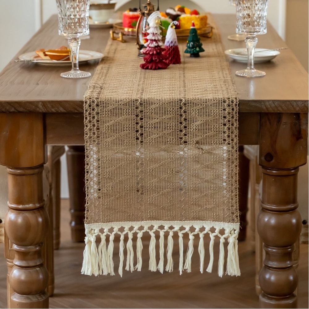 Farmhouse 72 inches Woven Rustic Table Runner for Home Decor Dining Fall Thanksgiving Christmas 13x72 inches