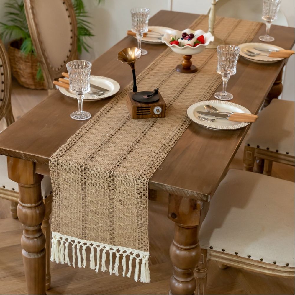 Farmhouse 72 inches Woven Rustic Table Runner for Home Decor Dining Fall Thanksgiving Christmas 13x72 inches