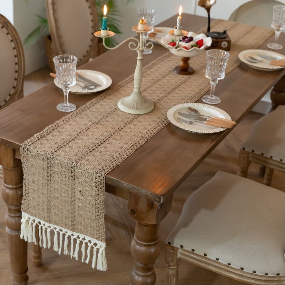 Farmhouse 72 inches Woven Rustic Table Runner for Home Decor Dining Fall Thanksgiving Christmas 13x72 inches