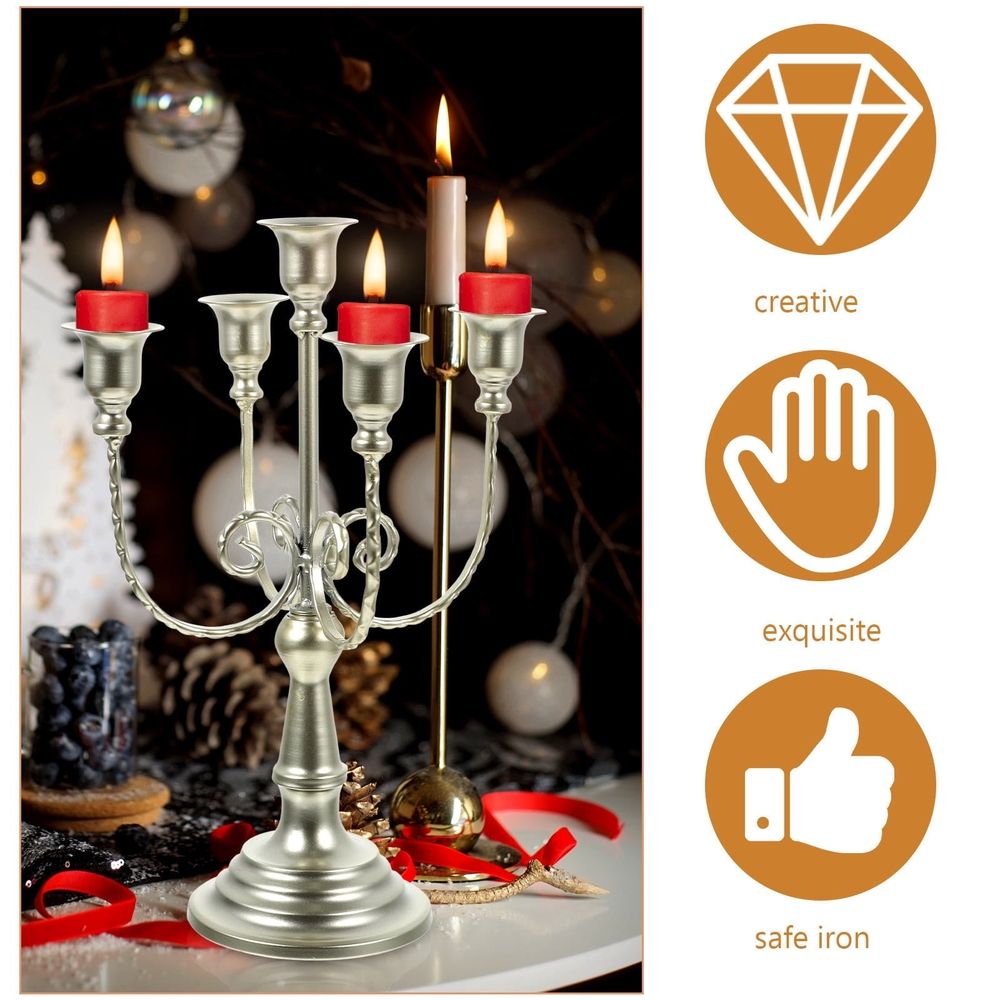 Plated Multi-Branch Iron Candlestick Holder, European Style Decorative Candle Stand for Tabletop Decor