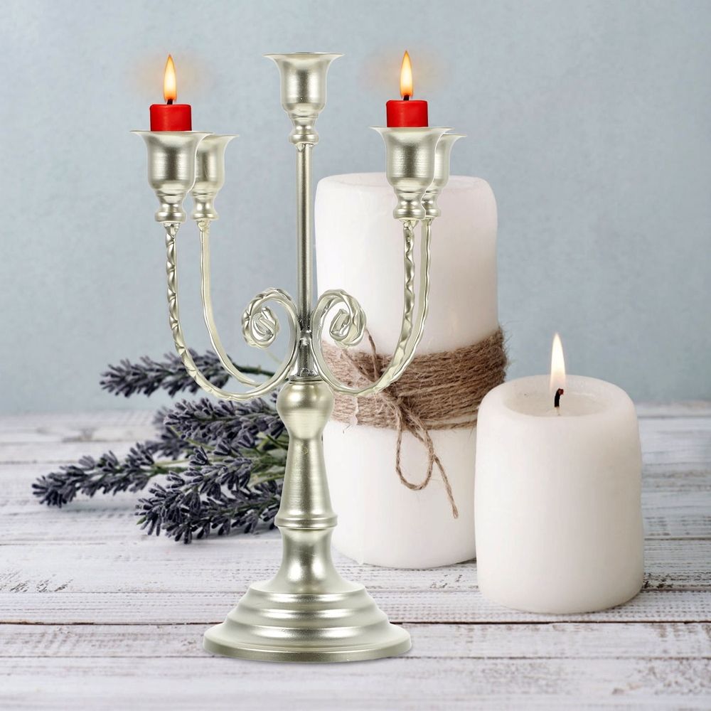 Plated Multi-Branch Iron Candlestick Holder, European Style Decorative Candle Stand for Tabletop Decor