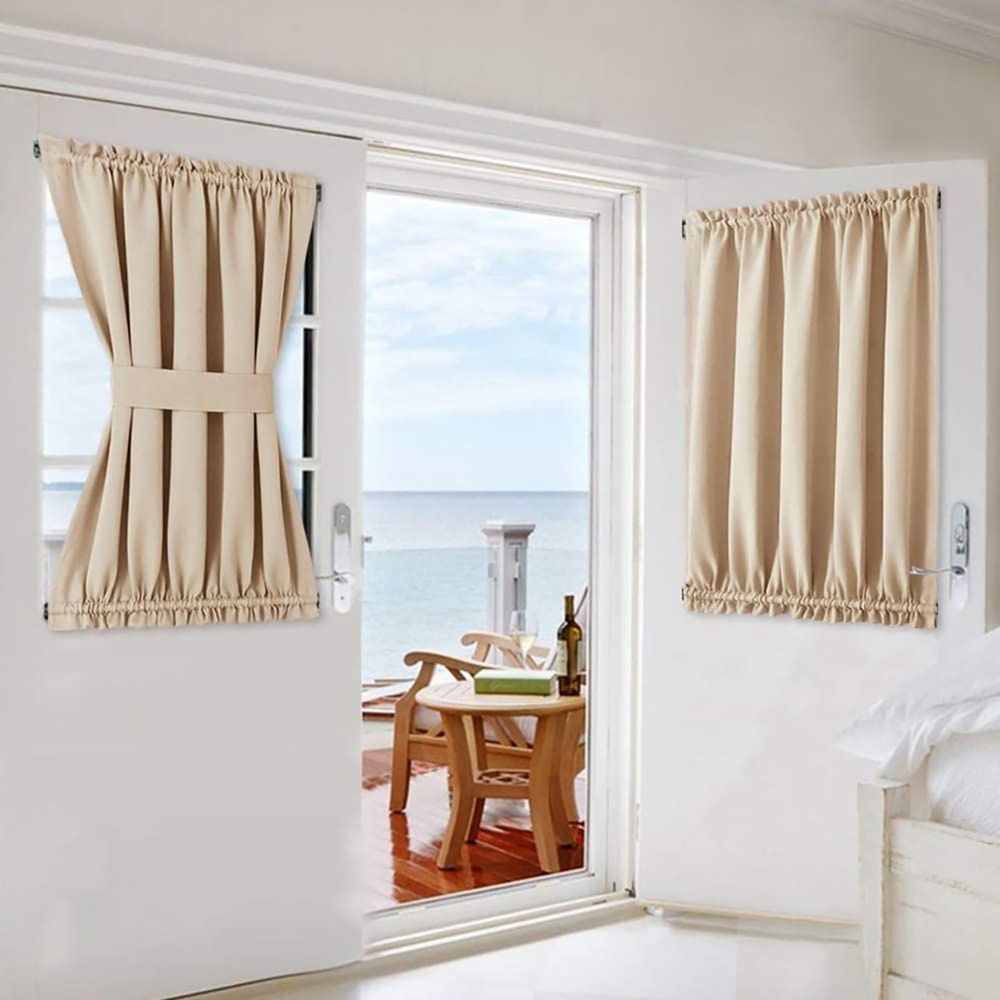 French Door Curtains Rod Pocket Thermal Curtain for Doors Or Glass Window Curtain Panel Beige(Curtain Buckle Not Included) 1*Curtain