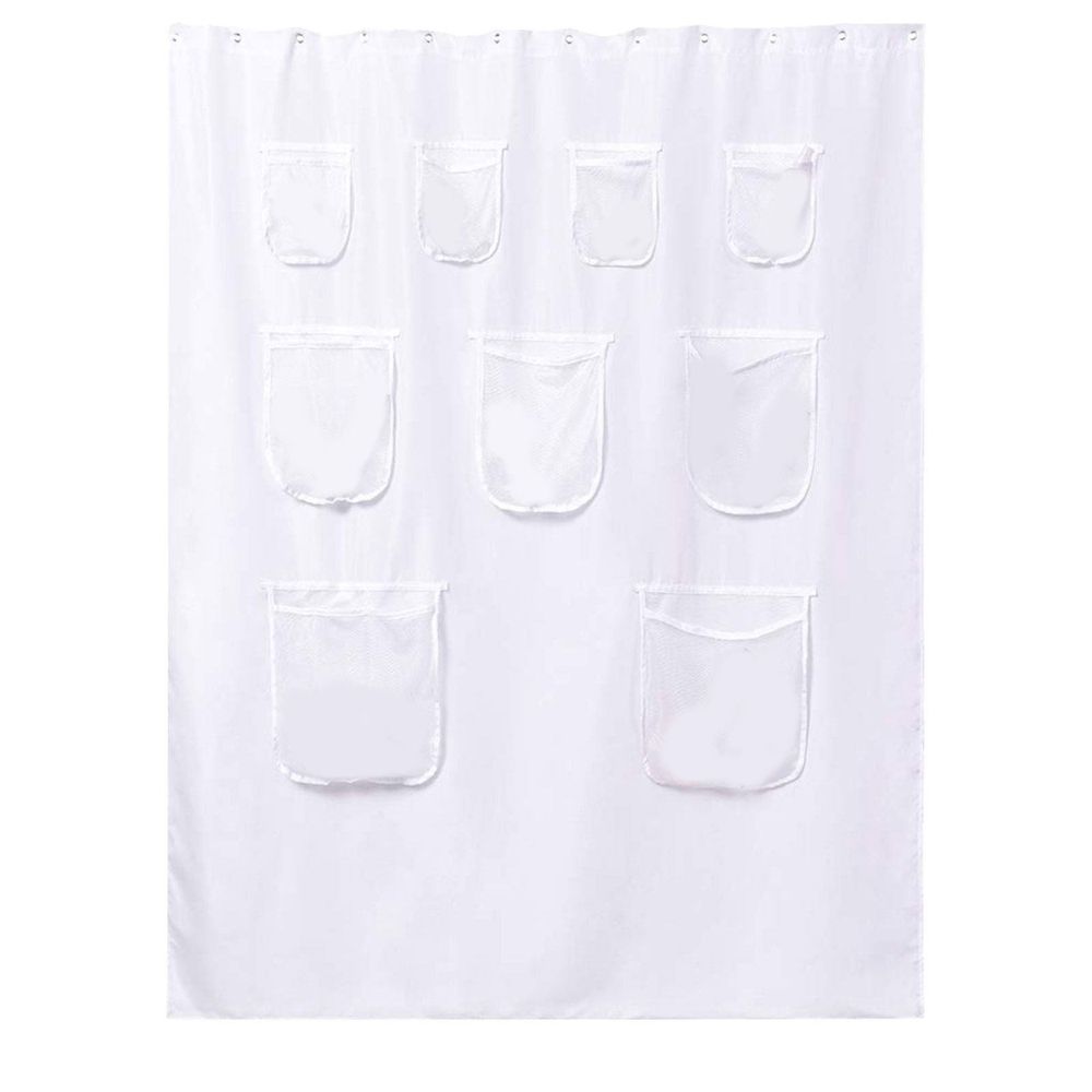 Shower Curtain*1 Clearance! Extra Long Fabric Shower Curtain or Liner With 9 Mesh Pocket 71 X 84 Inch Water Odorless Washable and Proof Shower Curtain