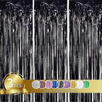 3X Black Rain Silk Curtain 3Pcs Black Metallic Foil Fringe Curtains Black Photo Booth Streamer Curtain Photo Booth Props Party Birthday Halloween Christmas New Year Decor Curtain