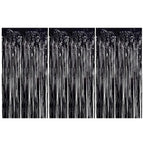 3X Black Rain Silk Curtain 3Pcs Black Metallic Foil Fringe Curtains Black Photo Booth Streamer Curtain Photo Booth Props Party Birthday Halloween Christmas New Year Decor Curtain
