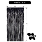 3X Black Rain Silk Curtain 3Pcs Black Metallic Foil Fringe Curtains Black Photo Booth Streamer Curtain Photo Booth Props Party Birthday Halloween Christmas New Year Decor Curtain