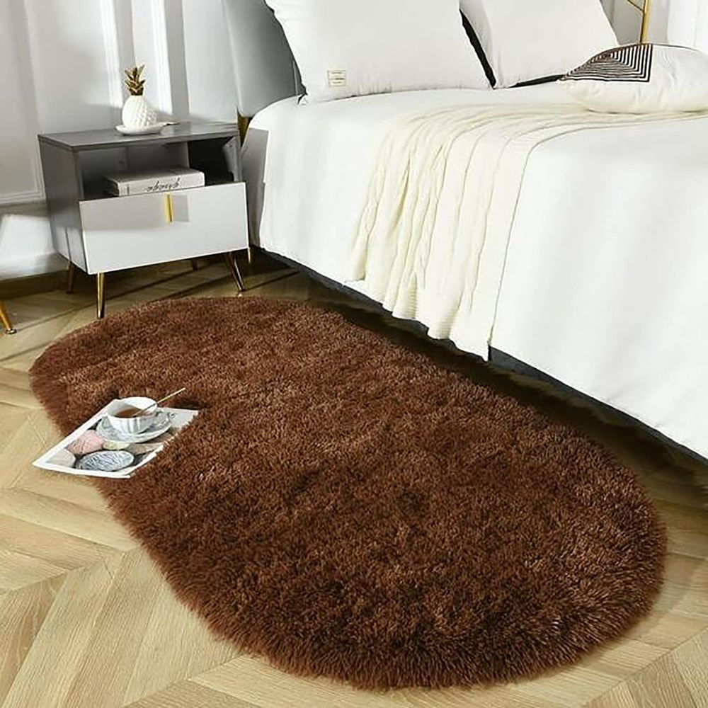 1X Carpet 80X160Cm Soft Oval Rugs Plush Modern Area Rug Shaggy Furry Carpet for Living Room Home Decor Play Mat 2.6'X5.3' Coffee Carpet